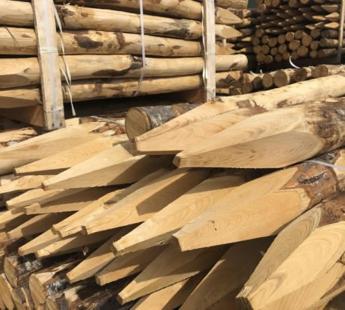 10 stuks kastanjehouten palen 2.50m met een dikte van 12 tot 14 cm